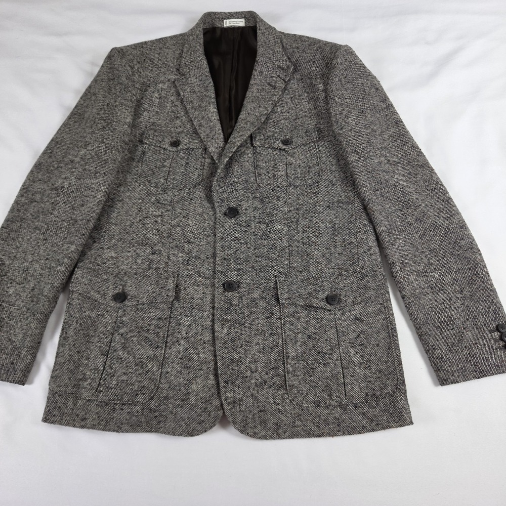 Perry Ellis Tweed Safari 4 Pocket Blazer British Hunting Suit Jacket 44 R